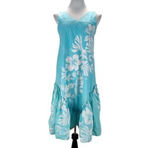 Vintage Royal Creations Hawaiian Muumuu Dress Size S Blue Floral Ruffle Hem